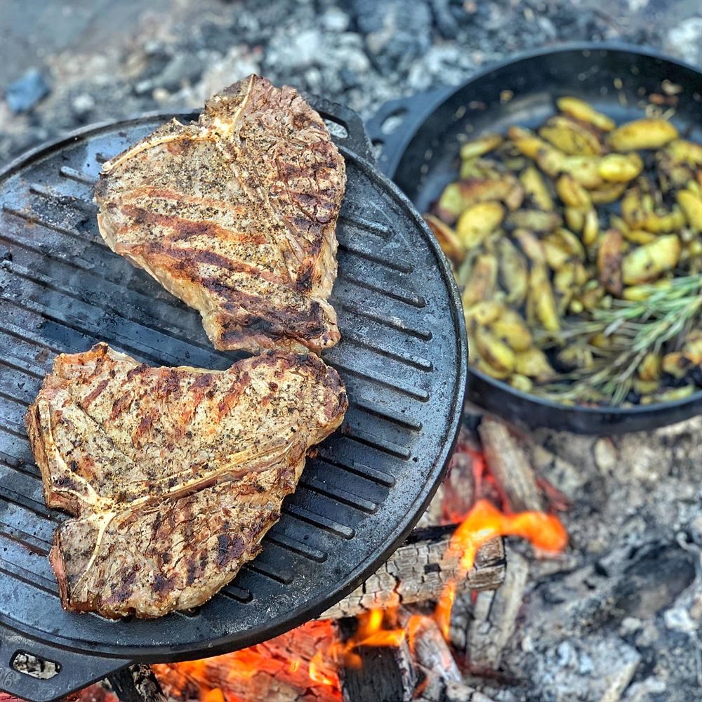 Black Pepper Porterhouse Steaks with Rosemary Potatoes
