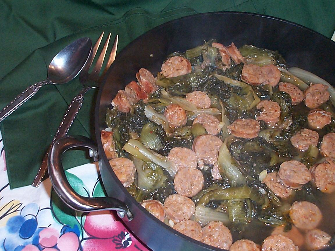 Escarole with Garlic, Oil and Sausage
