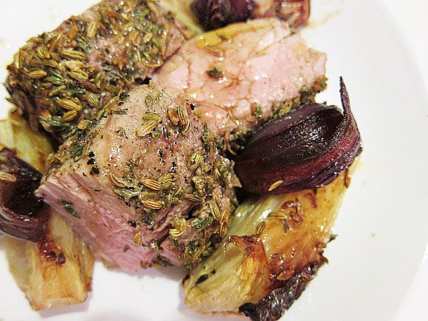 Fennel-Roasted Pork Tenderloin with Sweet Onions Recipe
