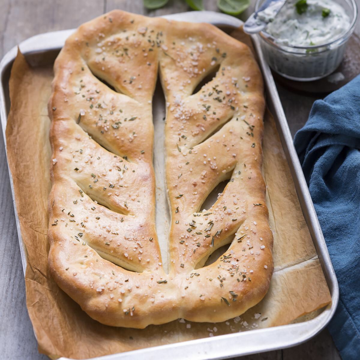 French Pizza Fougasse - Pizza Bread with Sea Salt & Rosemary