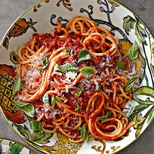 Homemade Bucatini with Tomato-Basil Sauce
