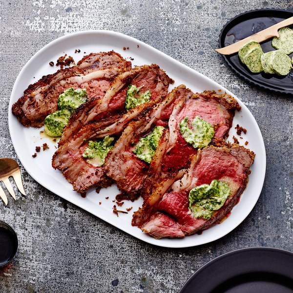 New York Strip Roast with Rosemary-Orange Crust and Herbed Butter
