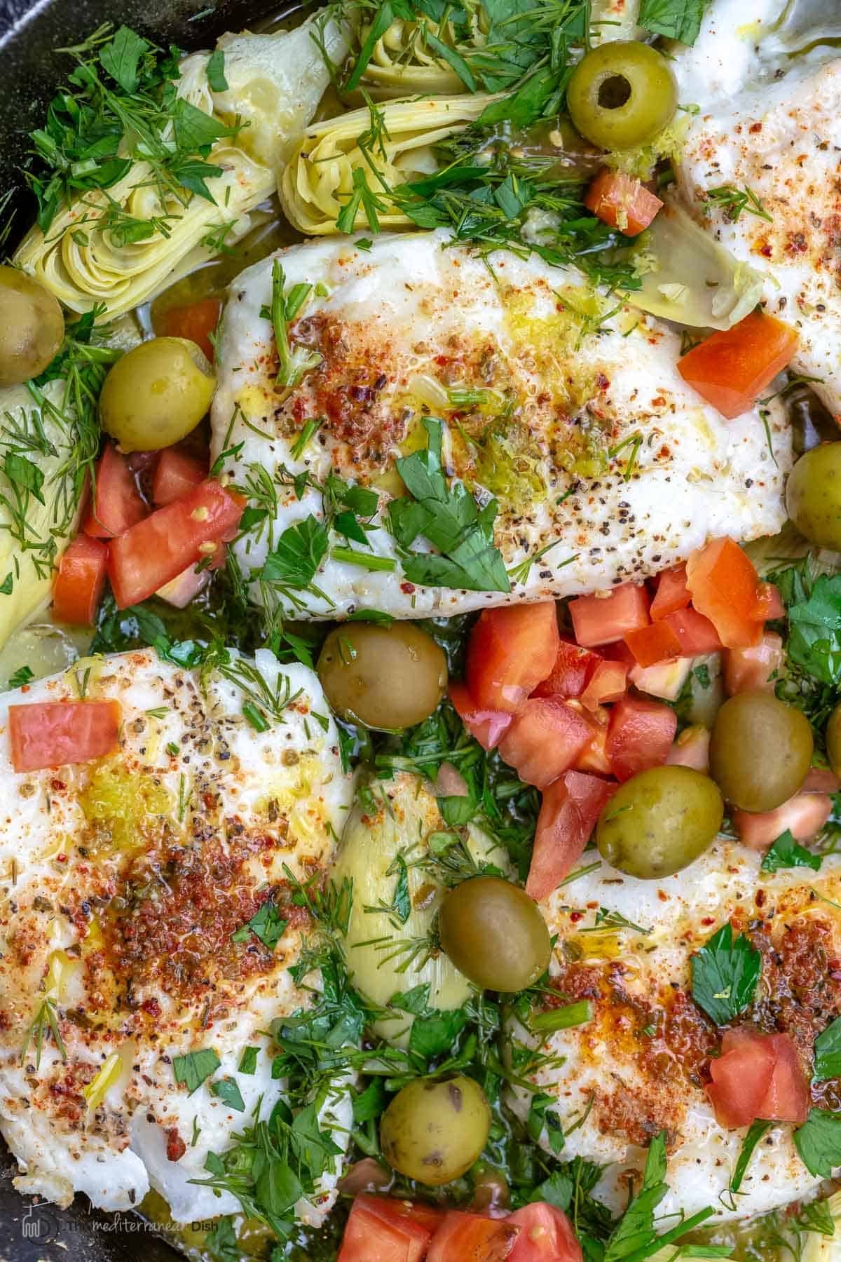 One-Pan Mediterranean Haddock with Artichoke Hearts and Olives (Foil Version)
