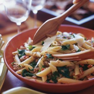 Penne with Italian Sausage, Spinach and Bread Crumbs
