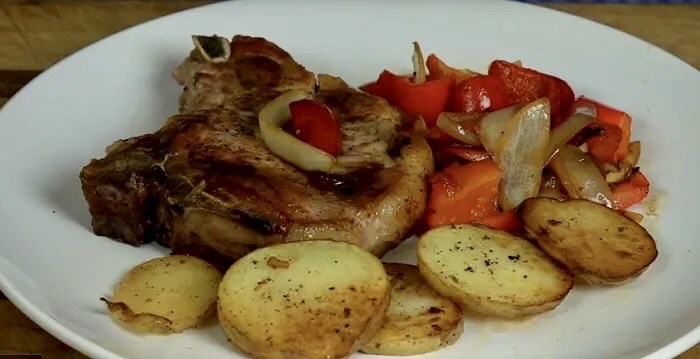 Pork Chops with Cherry Peppers & Potatoes
