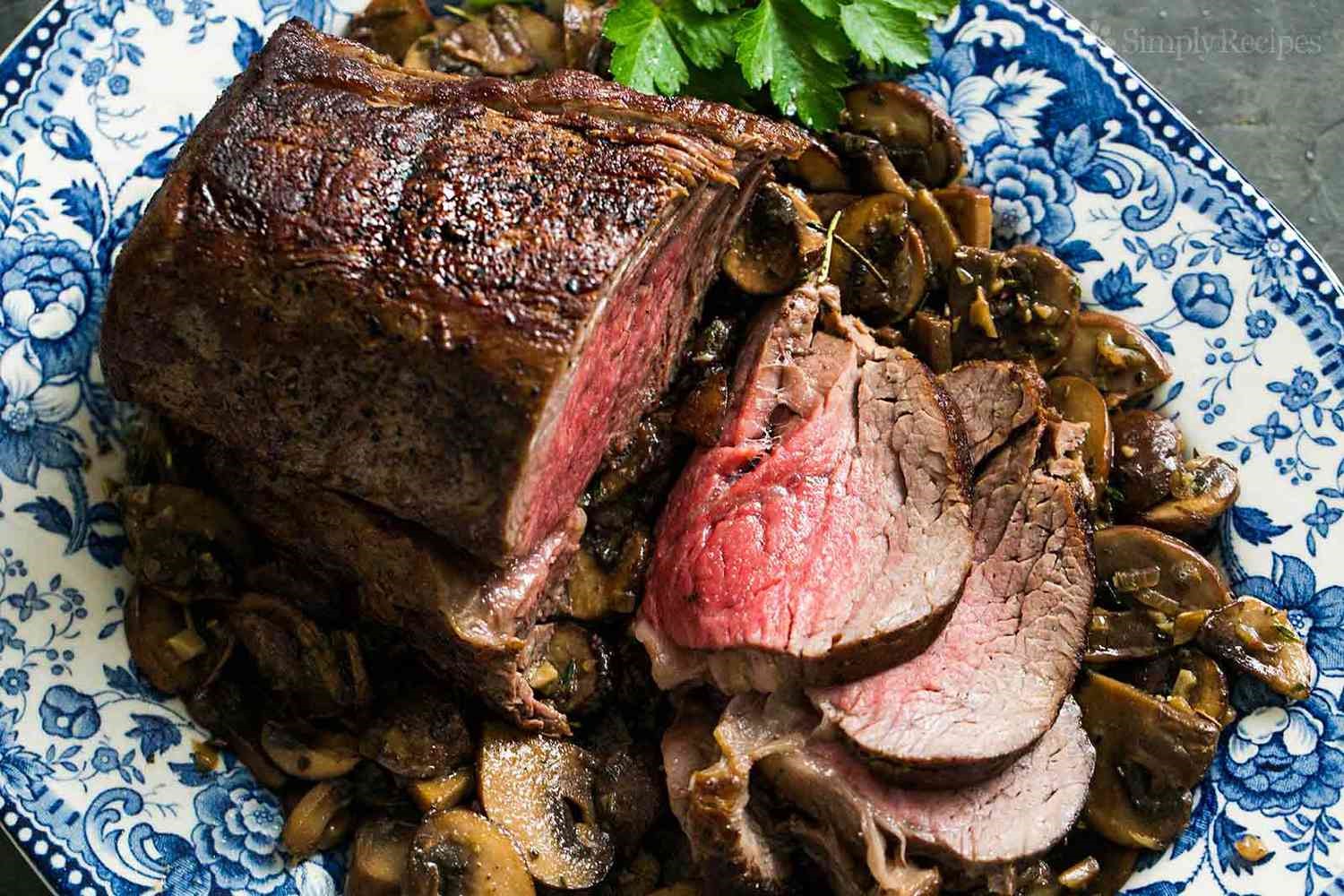 Roast Beef Tenderloin with Sauteed Mushrooms
