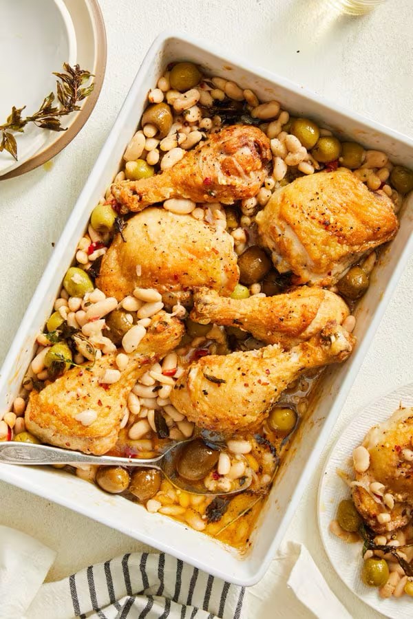 Roasted Chicken With Cannellini Beans And Castelvetrano Olives
