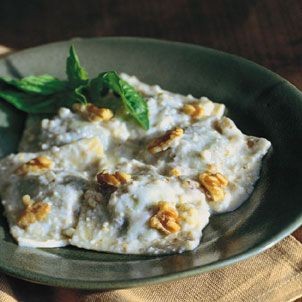 Wild Greens-Filled Ravioli with Walnut Sauce
